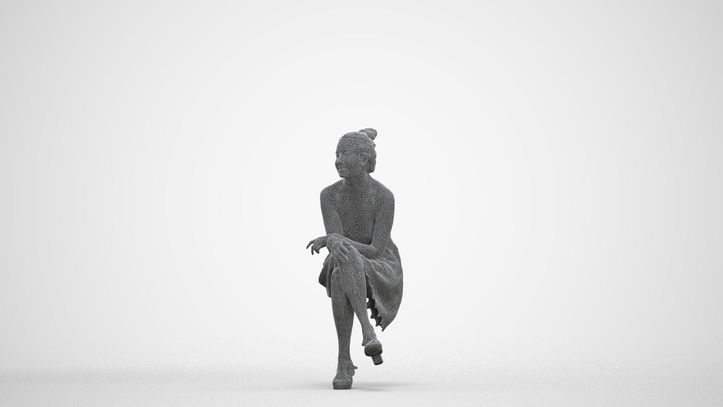 photogrammetry 3D woman formal sitting, realistic human model archviz FBX, three-quarter front view render