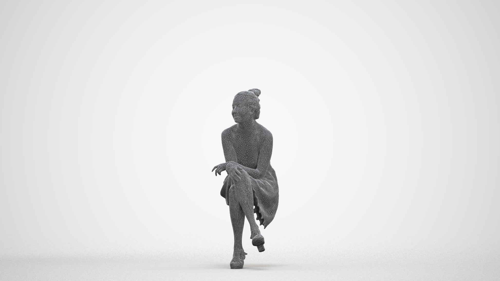 photogrammetry 3D woman formal sitting, realistic human model archviz FBX, three-quarter front view render