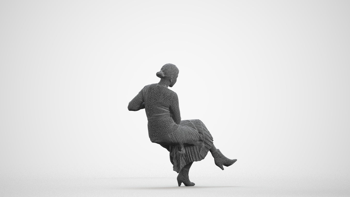 realistic 3D people woman casual sitting, render-ready for V-Ray and Corona, FBX OBJ, wireframe front view