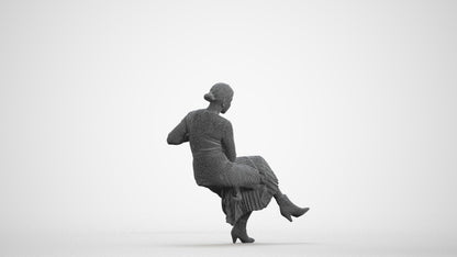 realistic 3D people woman casual sitting, render-ready for V-Ray and Corona, FBX OBJ, wireframe front view
