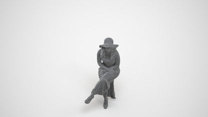 scanned 3D woman casual sitting, photogrammetry people for Enscape and V-Ray, wireframe three-quarter view