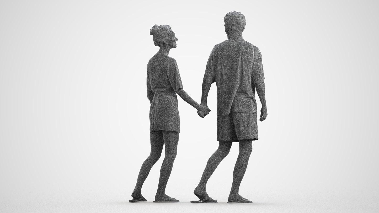 realistic 3D woman casual couple, scanned archviz people for Blender and 3ds Max, wireframe front view