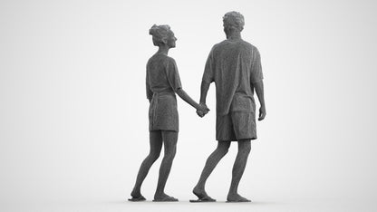 realistic 3D woman casual couple, scanned archviz people for Blender and 3ds Max, wireframe front view