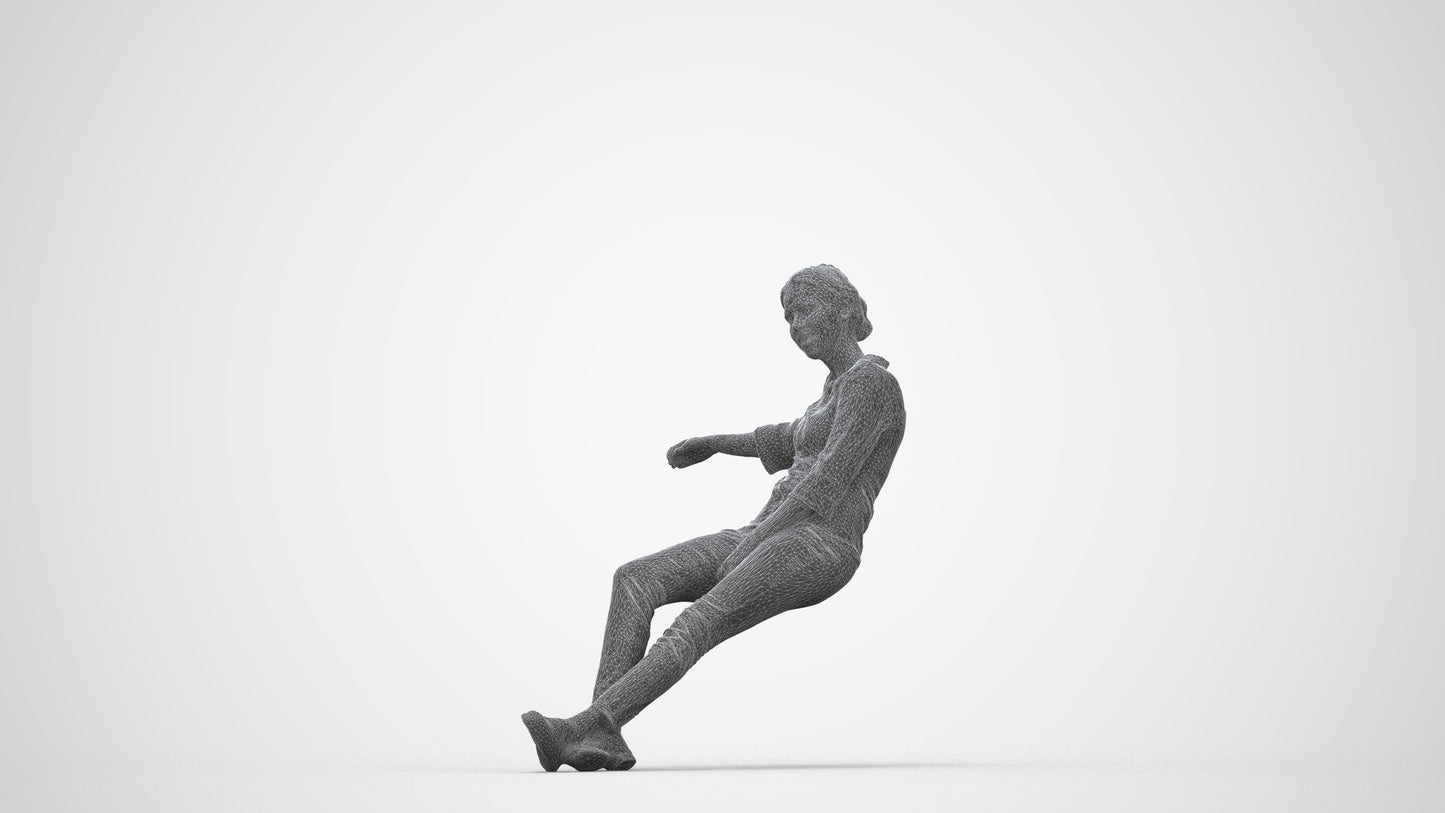 realistic 3D woman casual sitting, scanned archviz people for Blender and 3ds Max, wireframe back view