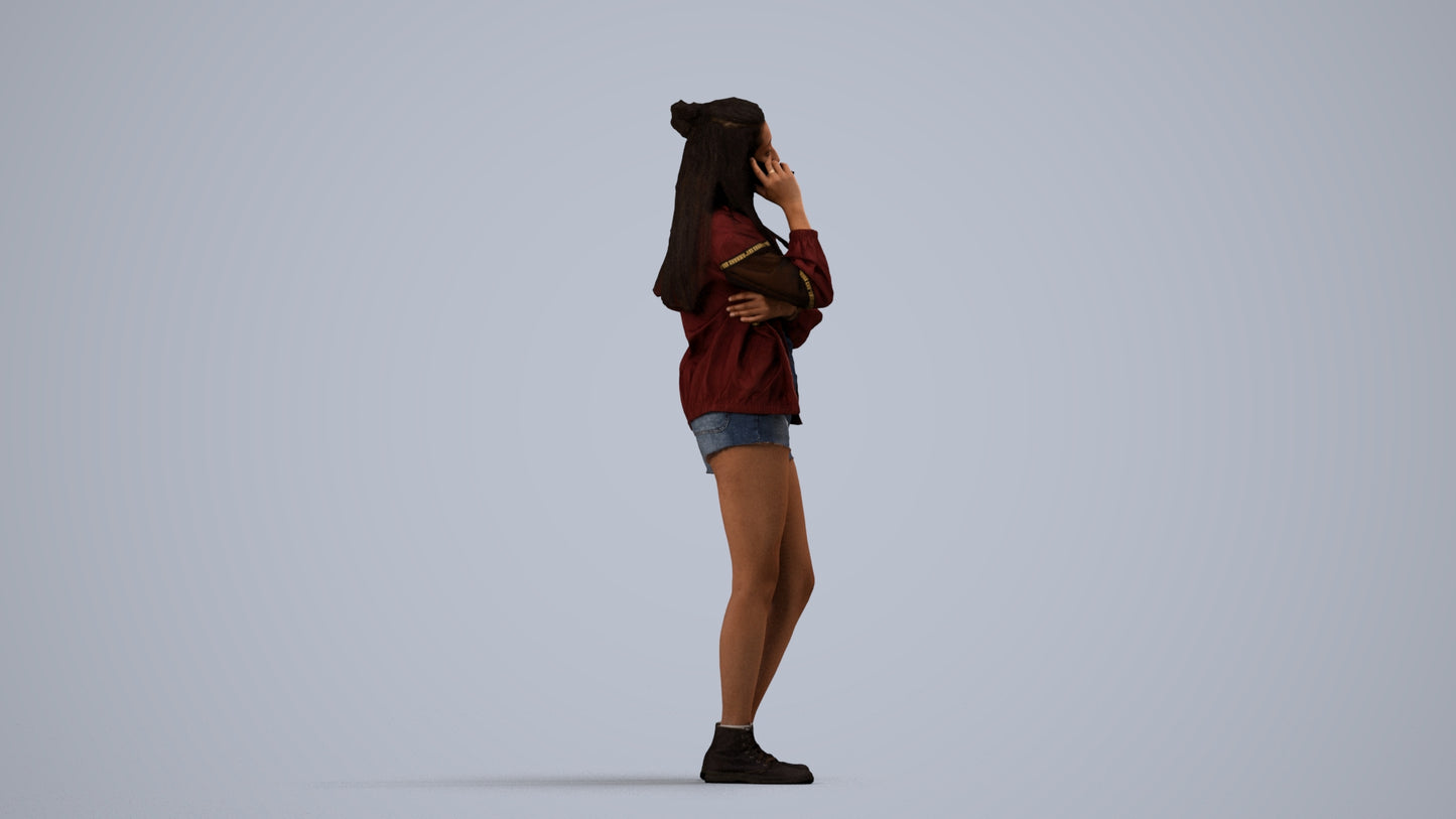 realistic 3D woman casual standing, scanned archviz people for Blender and 3ds Max, side view render