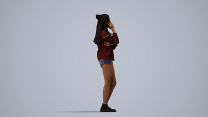 realistic 3D woman casual standing, scanned archviz people for Blender and 3ds Max, side view render