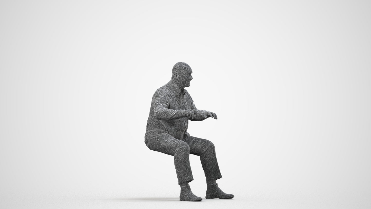 3D scanned senior man business, photorealistic archviz people for Enscape and SketchUp, wireframe side view