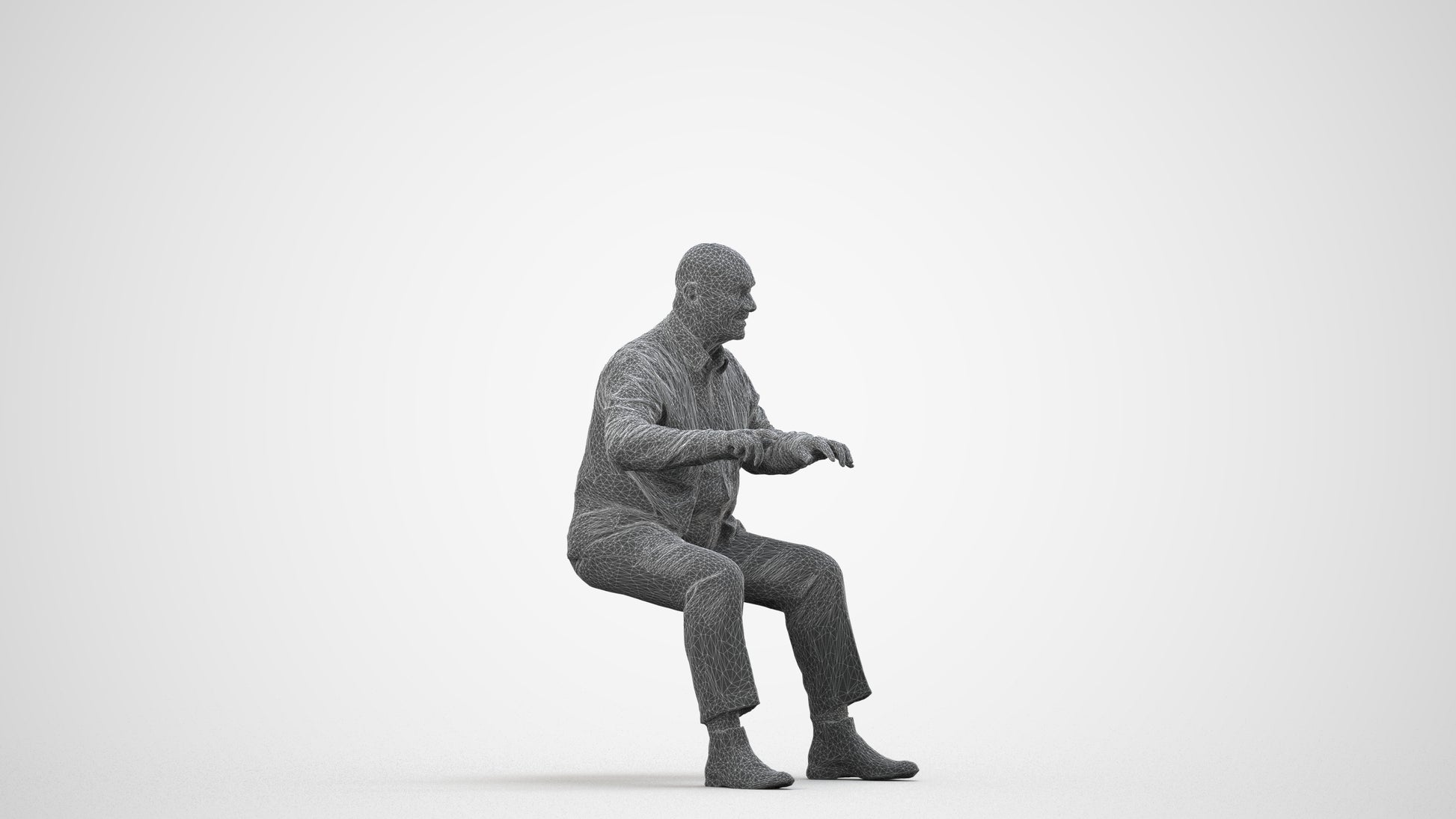 3D scanned senior man business, photorealistic archviz people for Enscape and SketchUp, wireframe side view