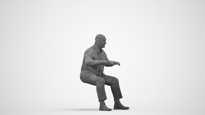 3D scanned senior man business, photorealistic archviz people for Enscape and SketchUp, wireframe side view