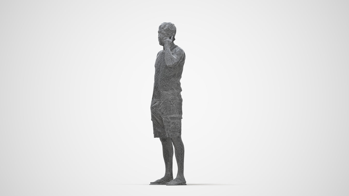 photogrammetry 3D man casual standing, realistic human model archviz FBX, wireframe back view