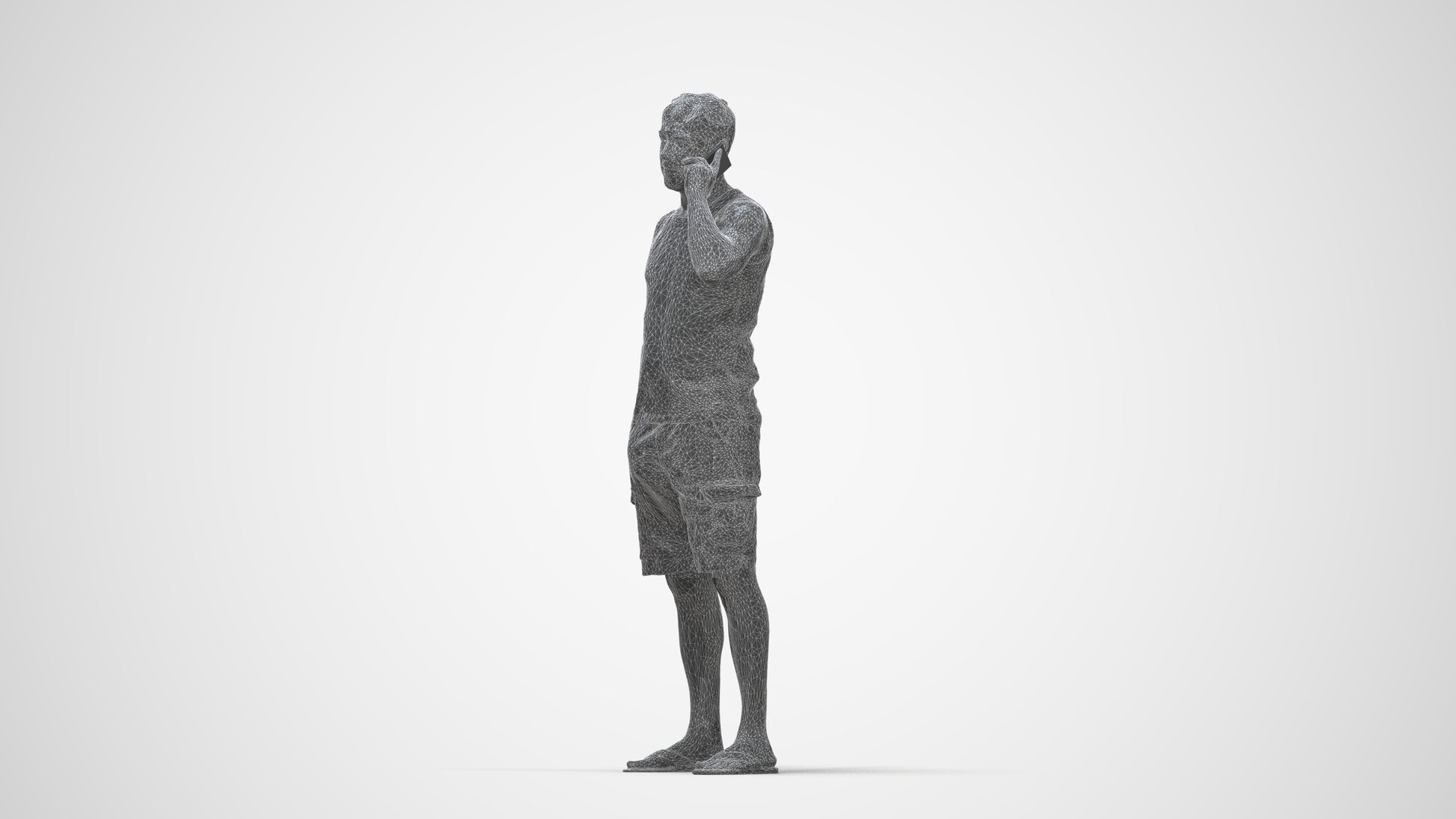 photogrammetry 3D man casual standing, realistic human model archviz FBX, wireframe back view