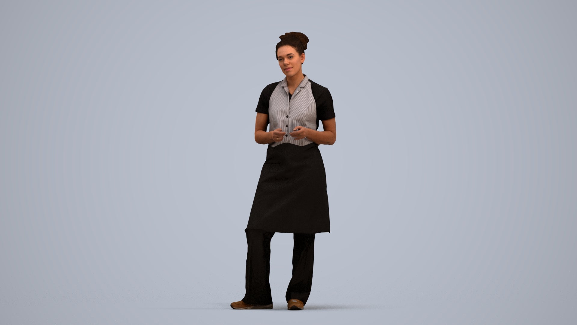 scanned 3D woman hospitality, photogrammetry people for Enscape and V-Ray, standing pose render