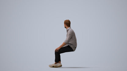 scanned 3D man casual sitting, photogrammetry people for Enscape and V-Ray, three-quarter view render