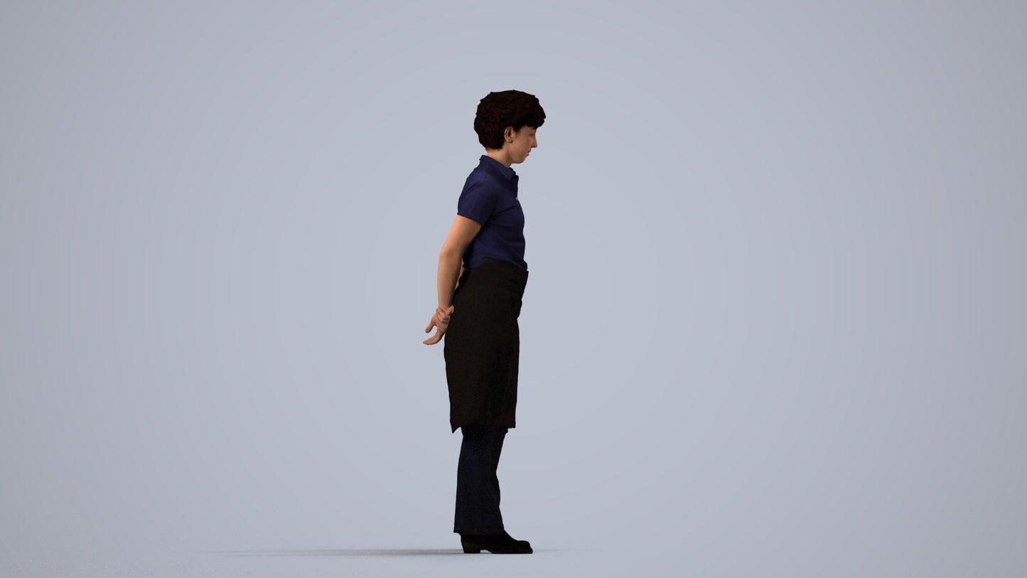 3D scanned woman standing, photorealistic archviz people for Enscape and SketchUp, side view render