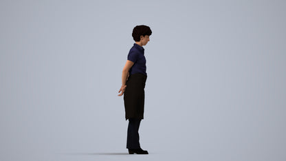 3D scanned woman standing, photorealistic archviz people for Enscape and SketchUp, side view render