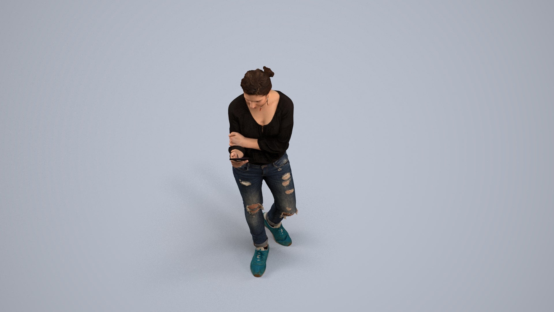 realistic 3D woman casual standing, scanned archviz people for Blender and 3ds Max, back view render