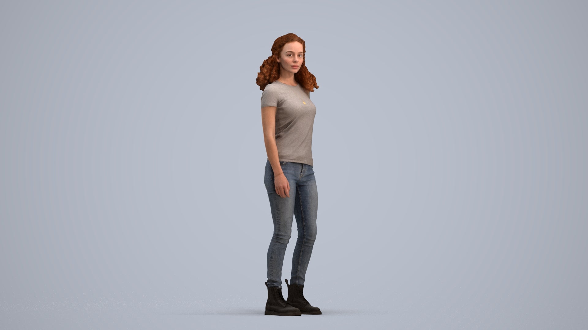 realistic 3D human woman casual standing, archviz people FBX OBJ for Blender, standing pose render