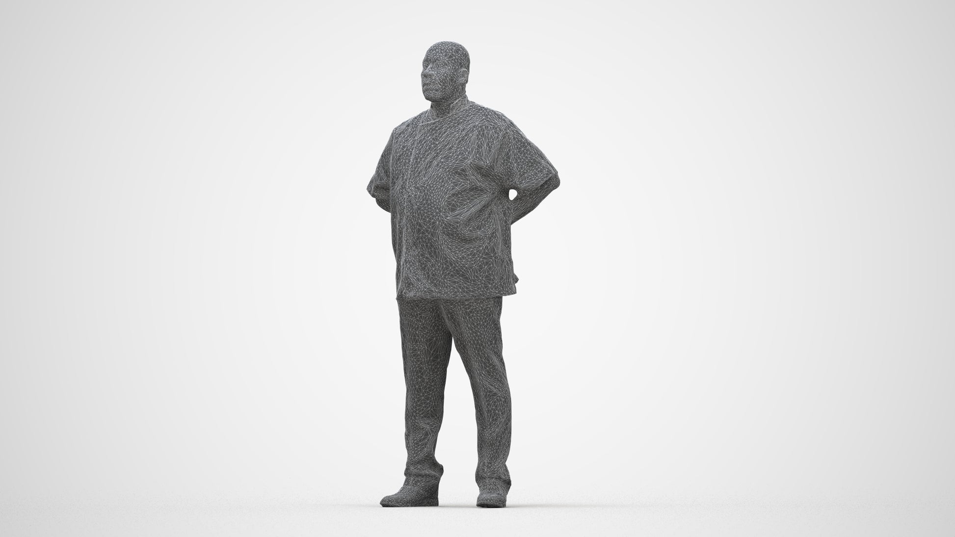 realistic 3D human man hospitality, archviz people FBX OBJ for Blender, wireframe back view