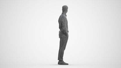 realistic 3D man casual standing, scanned archviz people for Blender and 3ds Max, wireframe front view