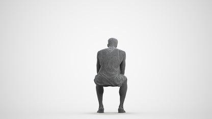 3D people model man casual sitting, scanned human for 3ds Max rendering, wireframe front view
