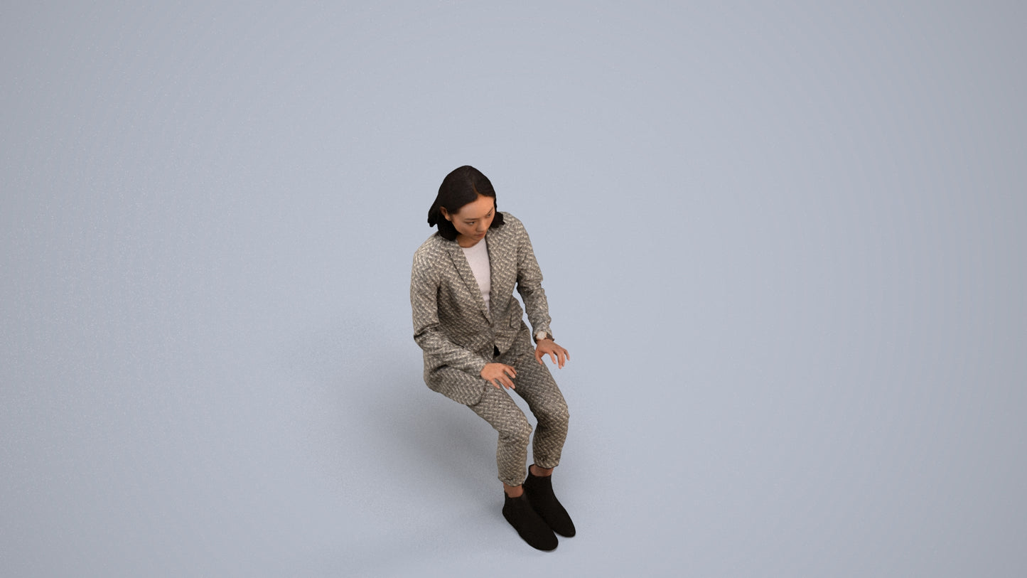 scanned 3D woman business, photogrammetry people for Enscape and V-Ray, back view render