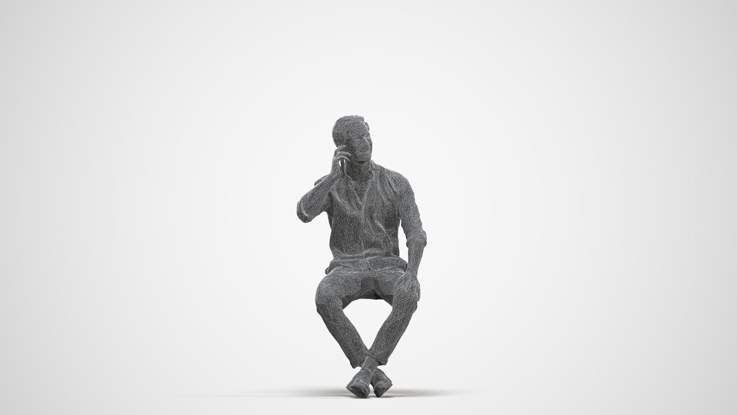 realistic 3D people man casual sitting, render-ready for V-Ray and Corona, FBX OBJ, three-quarter front view render