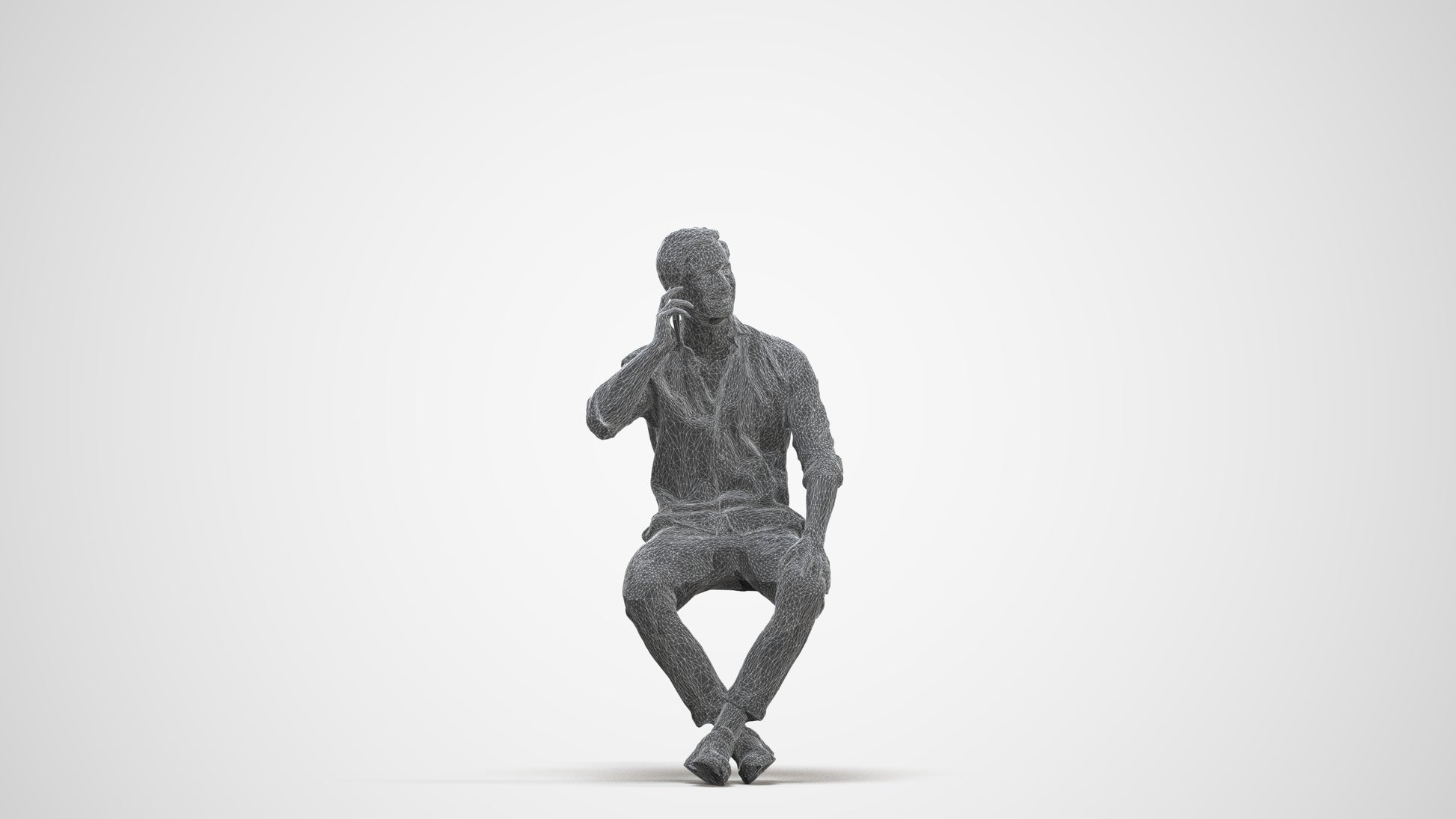 realistic 3D people man casual sitting, render-ready for V-Ray and Corona, FBX OBJ, three-quarter front view render
