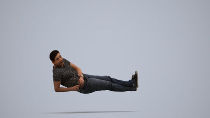 3D people model man casual sitting, scanned human for 3ds Max rendering, side view render