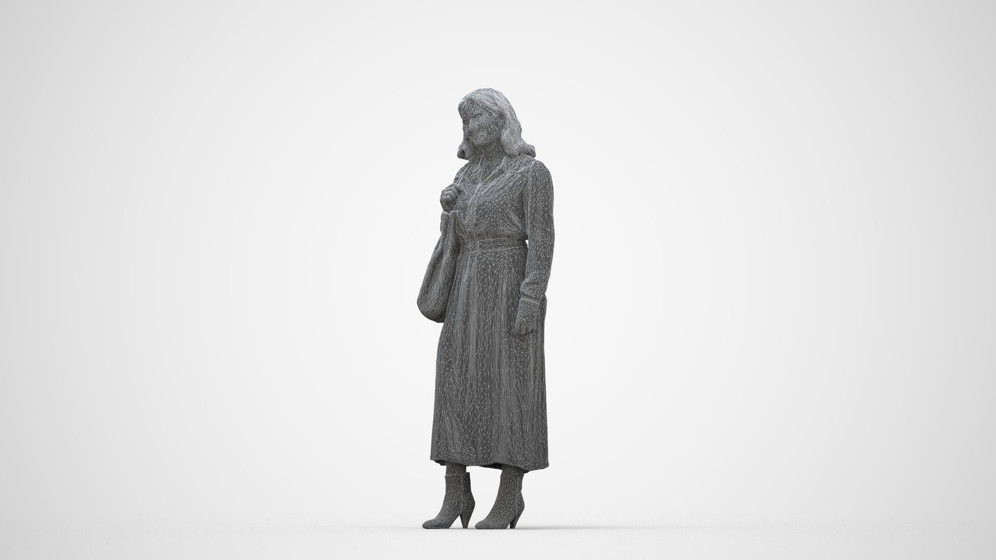 realistic 3D human woman casual standing, archviz people FBX OBJ for Blender, wireframe back view