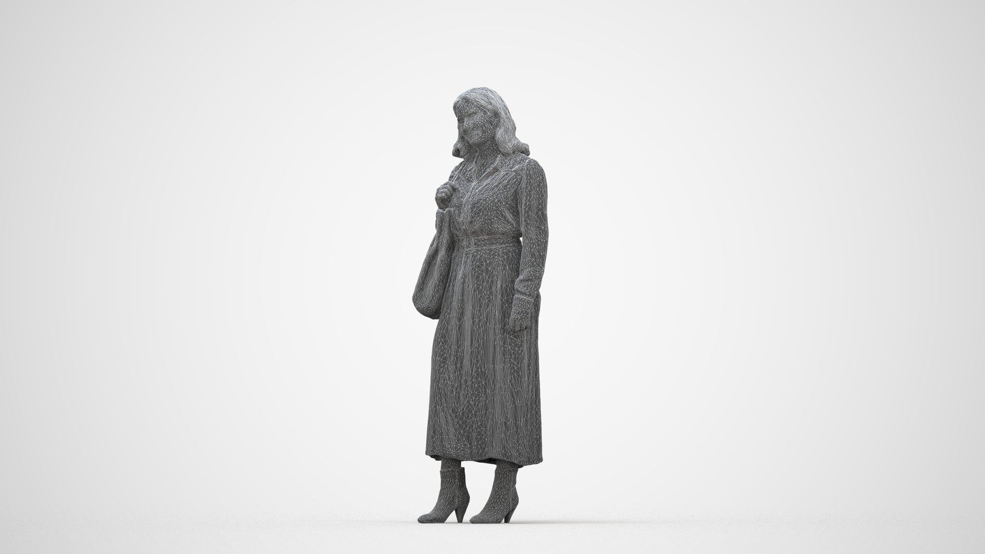 realistic 3D human woman casual standing, archviz people FBX OBJ for Blender, wireframe back view