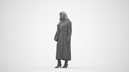 realistic 3D human woman casual standing, archviz people FBX OBJ for Blender, wireframe back view