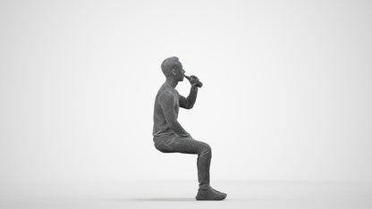 realistic 3D man casual sitting, scanned archviz people for Blender and 3ds Max, wireframe side view