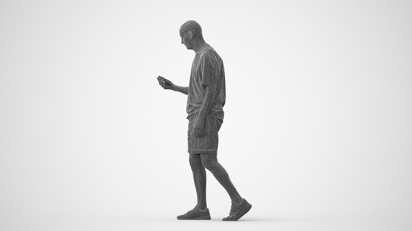 scanned 3D senior man casual walking, photogrammetry people for Enscape and V-Ray, square thumbnail