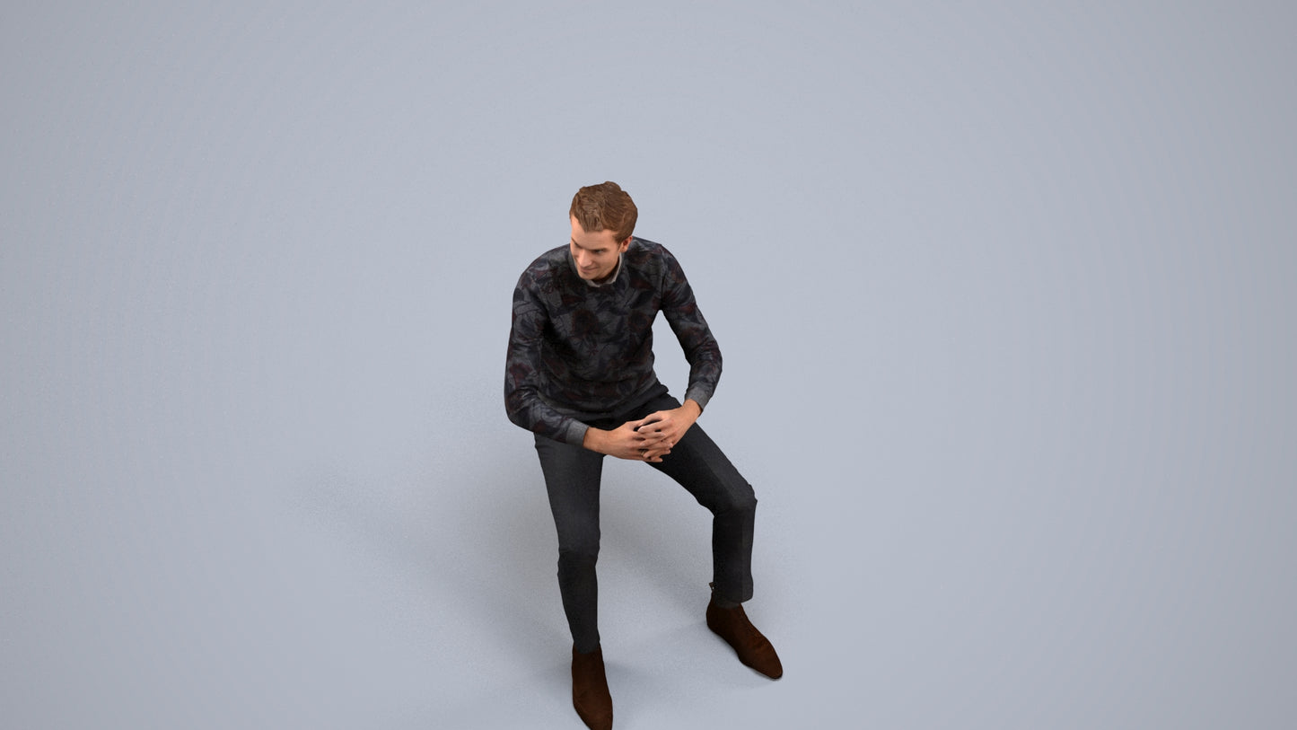 3D human model man casual business, photogrammetry scanned person for archviz, back view render