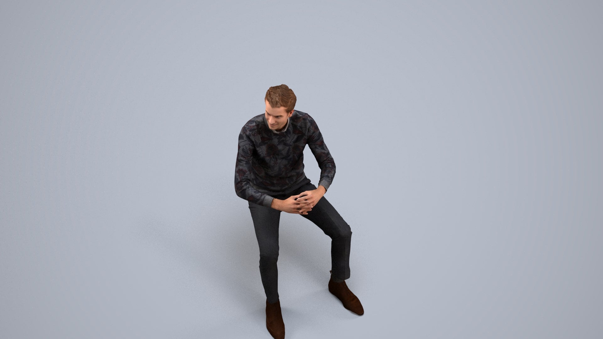 3D human model man casual business, photogrammetry scanned person for archviz, back view render