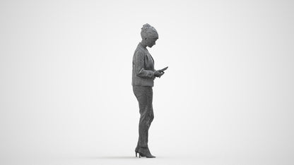 3D people model woman business standing, scanned human for 3ds Max rendering, wireframe side view