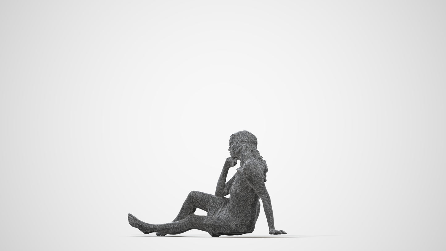3D people model woman pool, scanned human for 3ds Max rendering, wireframe back view