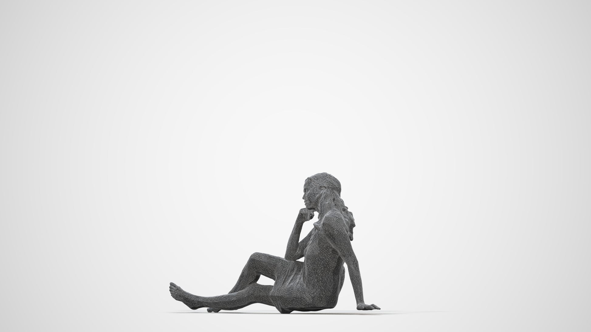 3D people model woman pool, scanned human for 3ds Max rendering, wireframe back view
