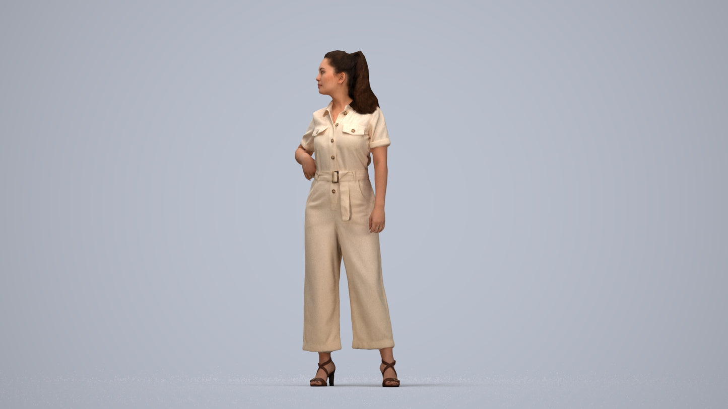 3D people model woman casual standing, scanned human for 3ds Max rendering, top-down view render