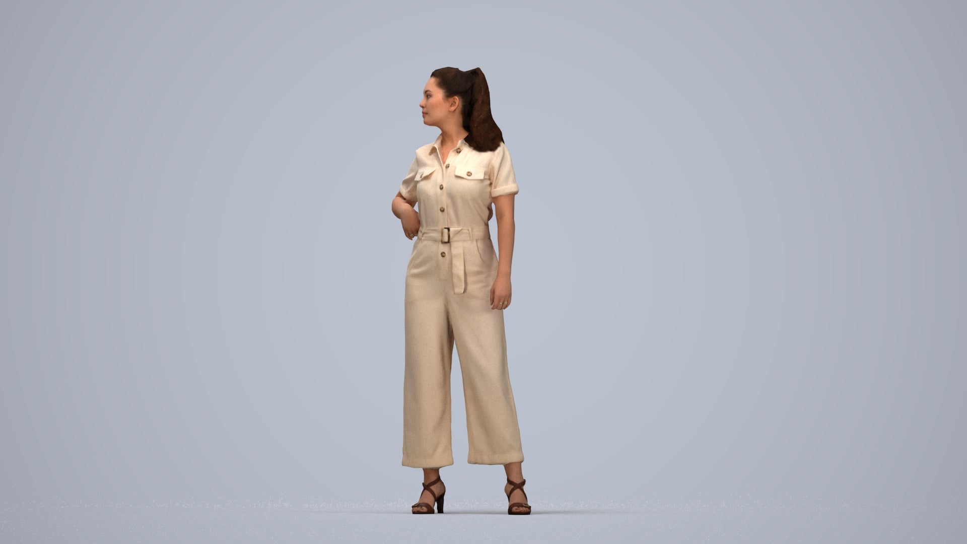 3D people model woman casual standing, scanned human for 3ds Max rendering, top-down view render