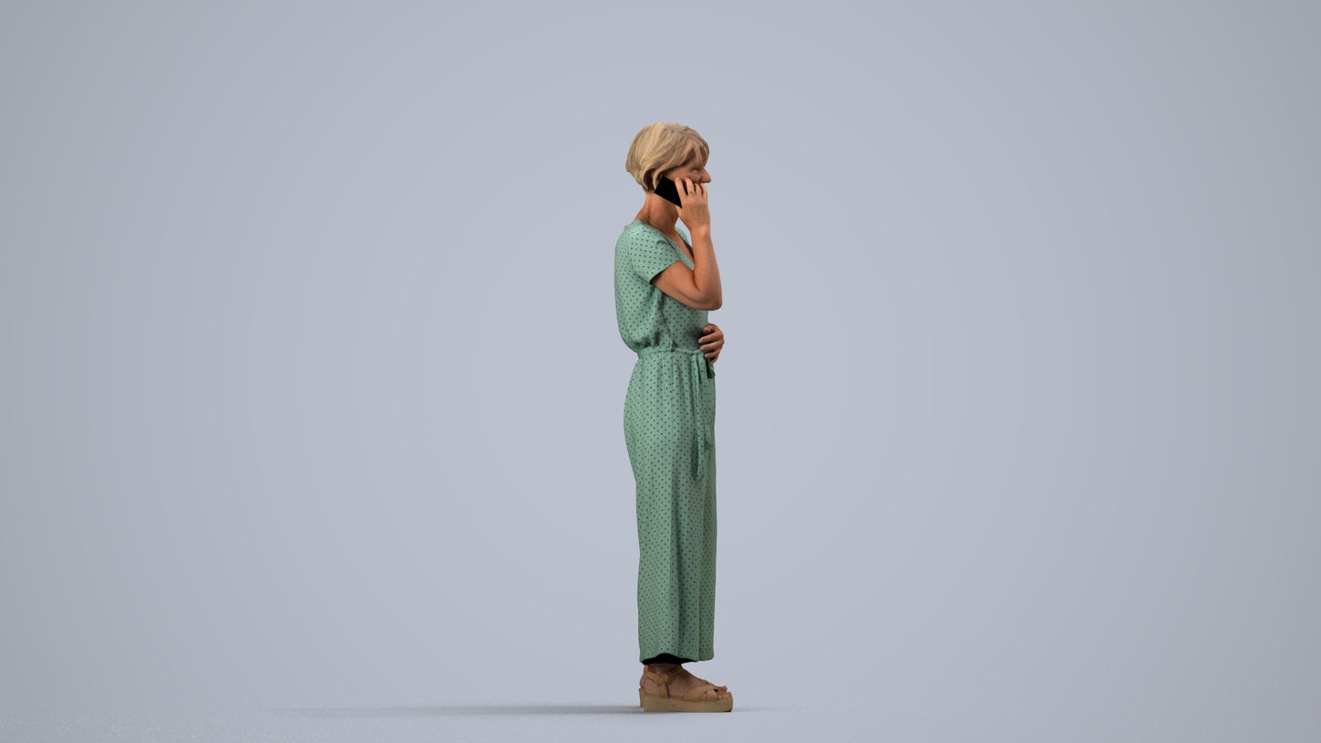 realistic 3D senior woman casual standing, scanned archviz people for Blender and 3ds Max, side view render