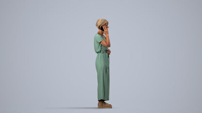 realistic 3D senior woman casual standing, scanned archviz people for Blender and 3ds Max, side view render