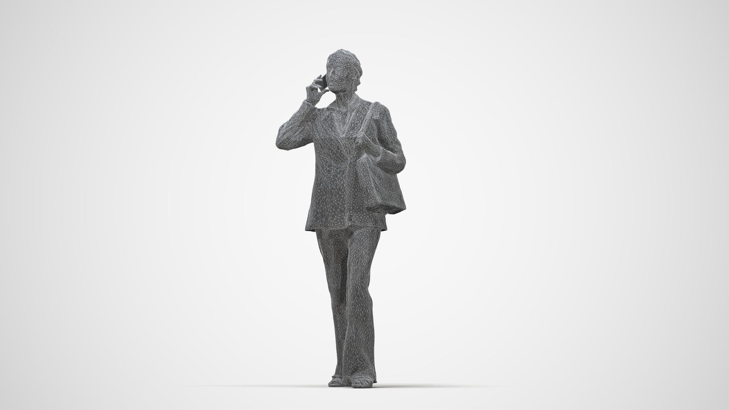 photogrammetry 3D senior woman business, realistic human model archviz FBX, wireframe back view
