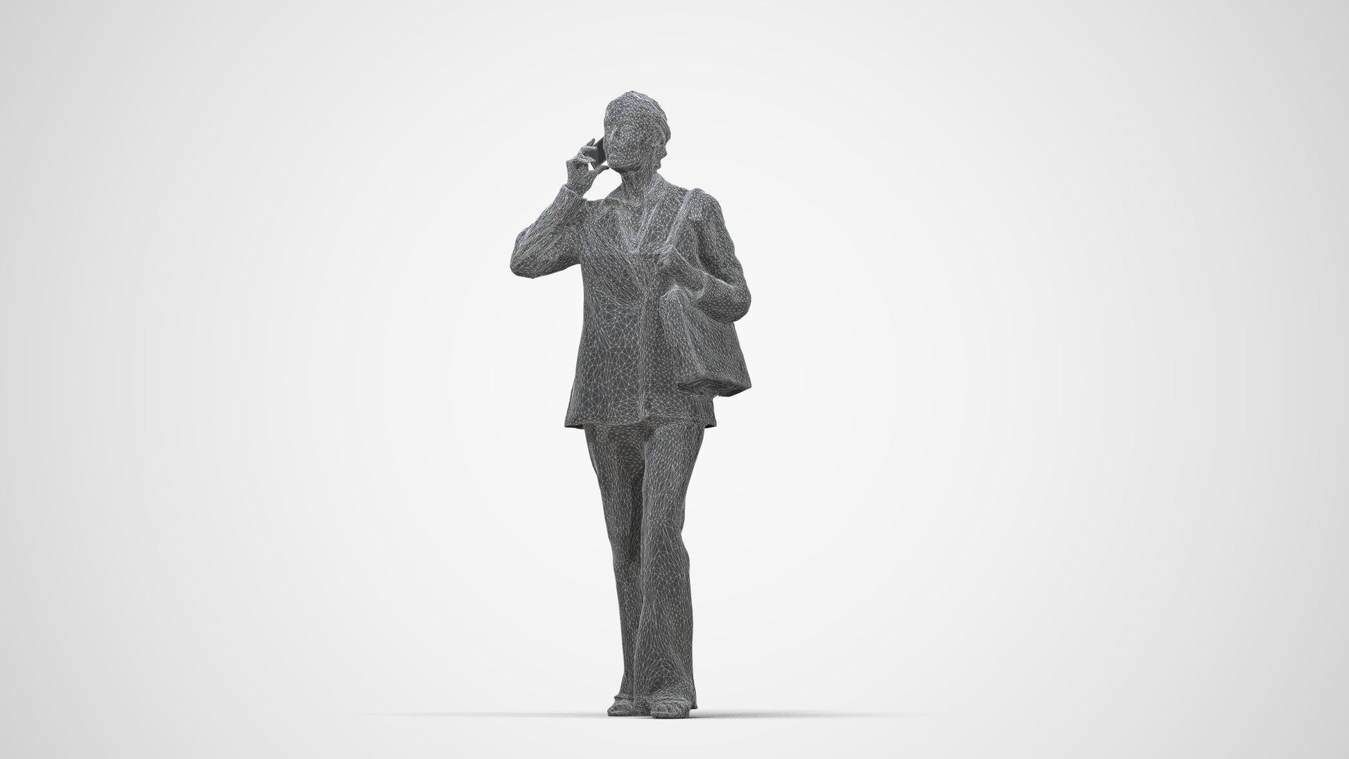 photogrammetry 3D senior woman business, realistic human model archviz FBX, wireframe back view