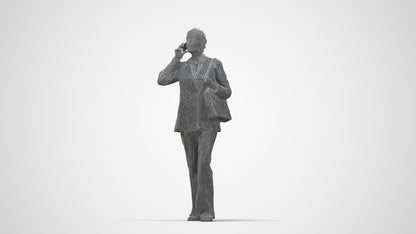 photogrammetry 3D senior woman business, realistic human model archviz FBX, wireframe back view
