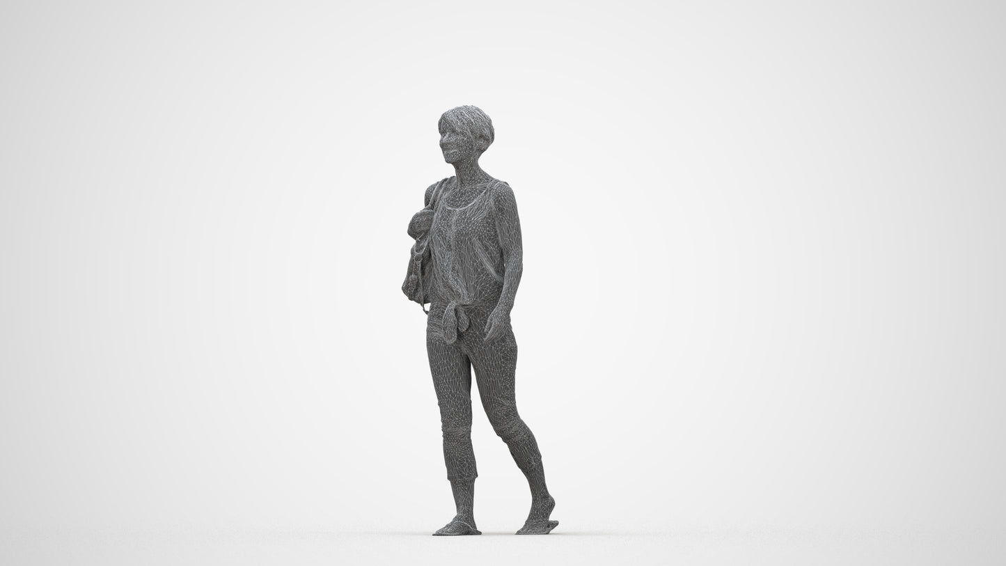 realistic 3D human senior woman walking, archviz people FBX OBJ for Blender, wireframe back view