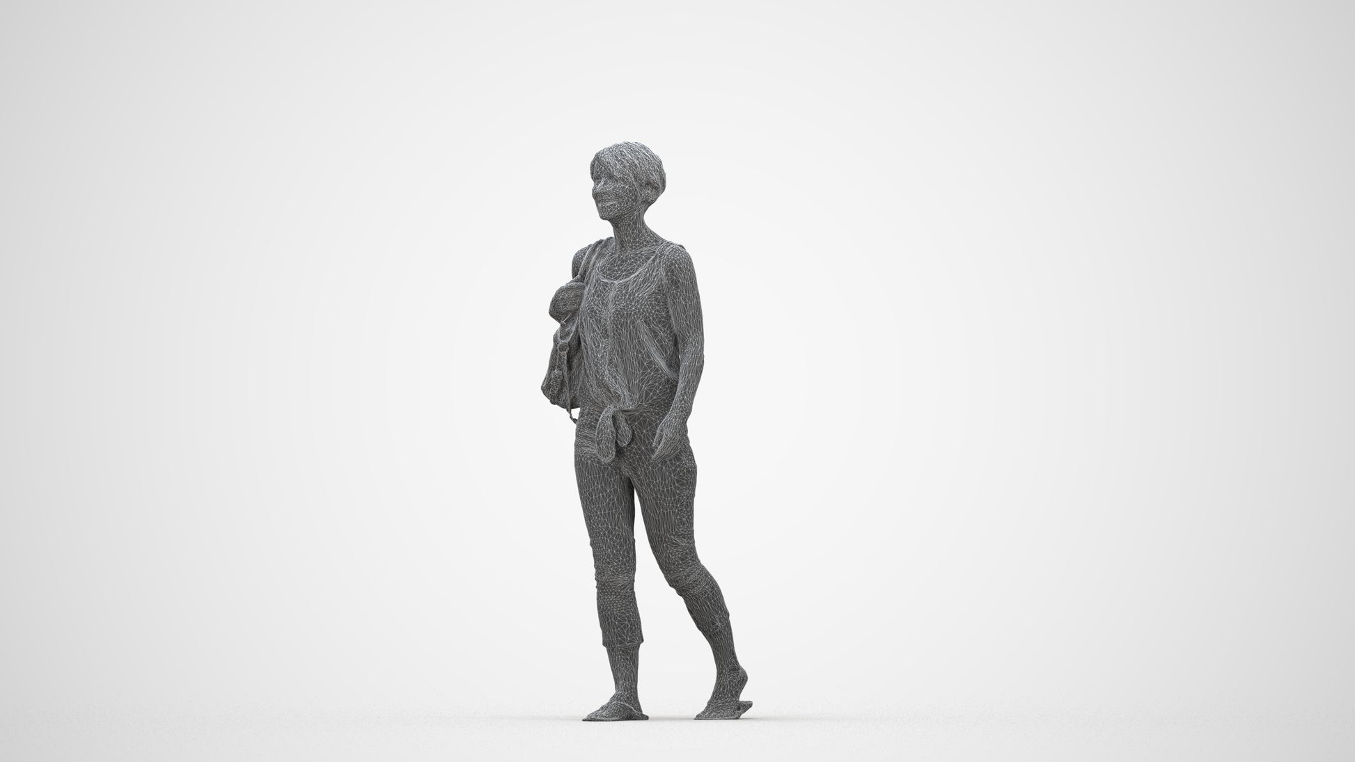 realistic 3D human senior woman walking, archviz people FBX OBJ for Blender, wireframe back view