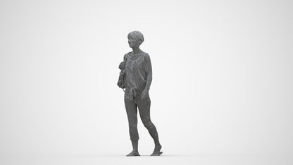 realistic 3D human senior woman walking, archviz people FBX OBJ for Blender, wireframe back view