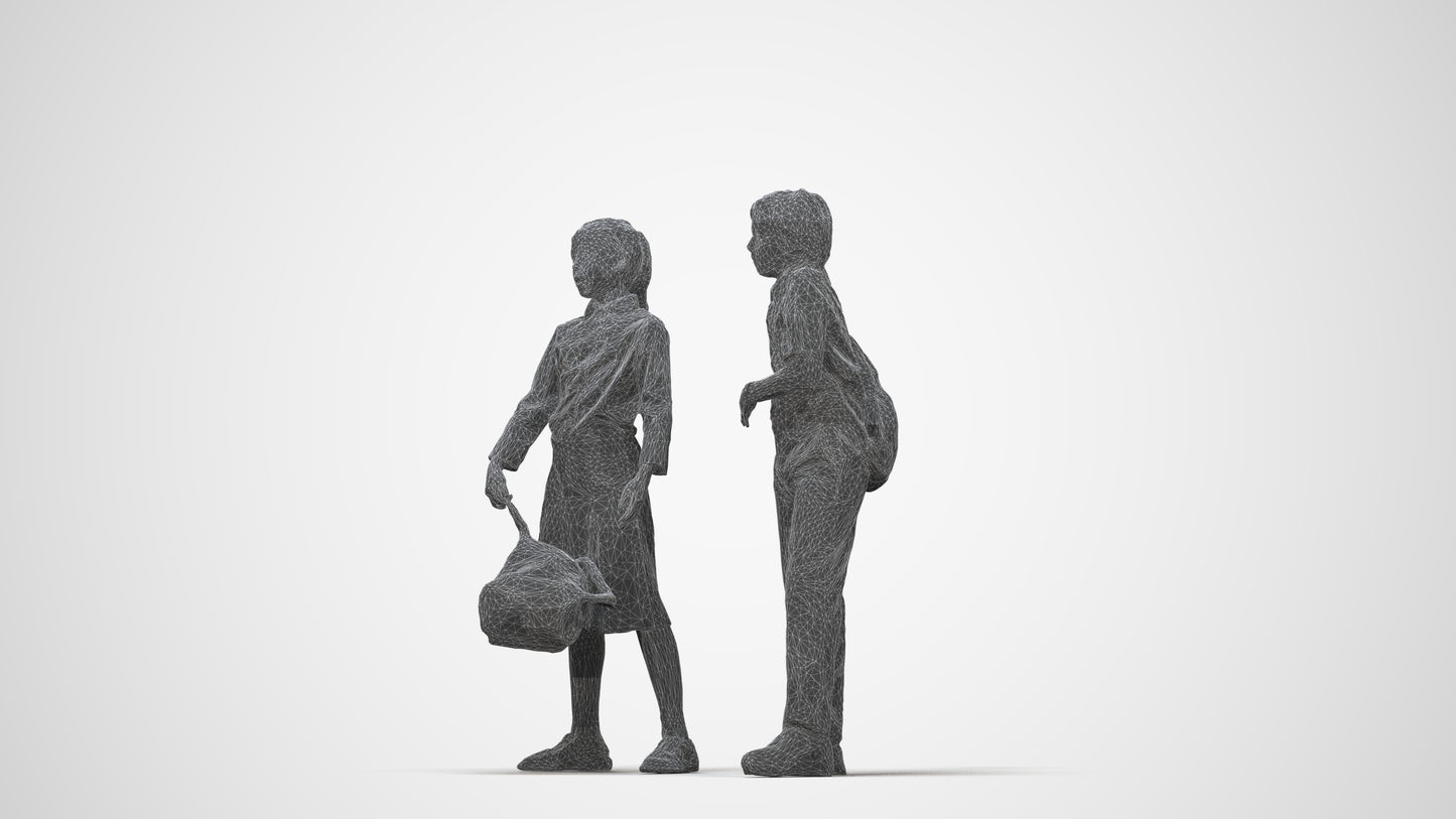 photogrammetry 3D girl kids, realistic human model archviz FBX, wireframe back view