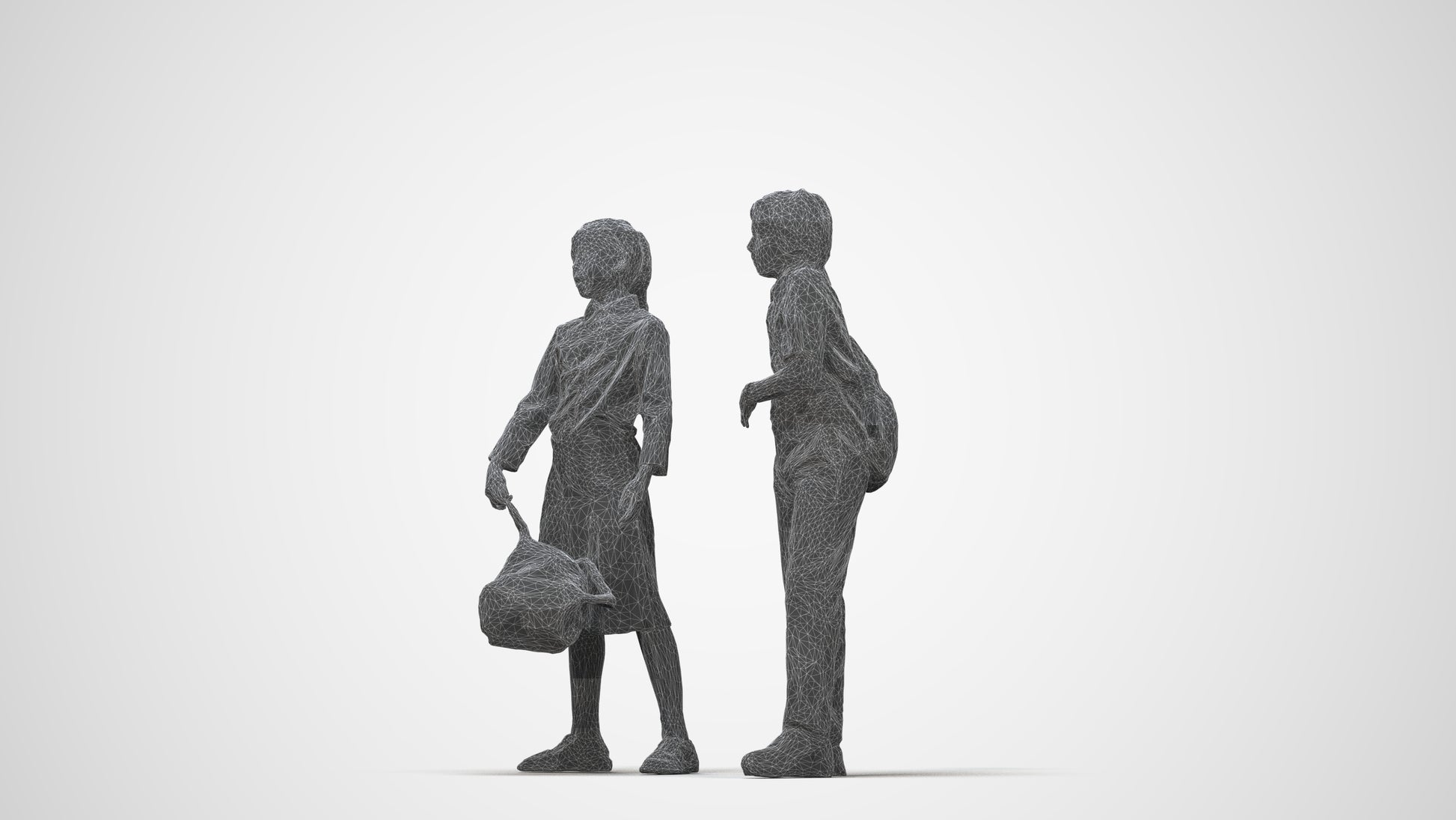 photogrammetry 3D girl kids, realistic human model archviz FBX, wireframe back view